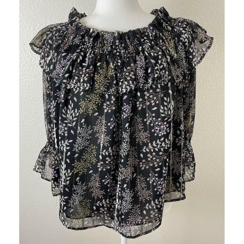 Ann Taylor LOFT Women Black 3/4 Sleeve‎ Off the Shoulder Blouse Sz XS